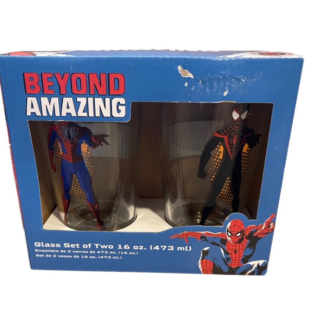 The Amazing Spider-Man Set of 2 Collectible Glasses: Brand New: Disney: Stan Lee